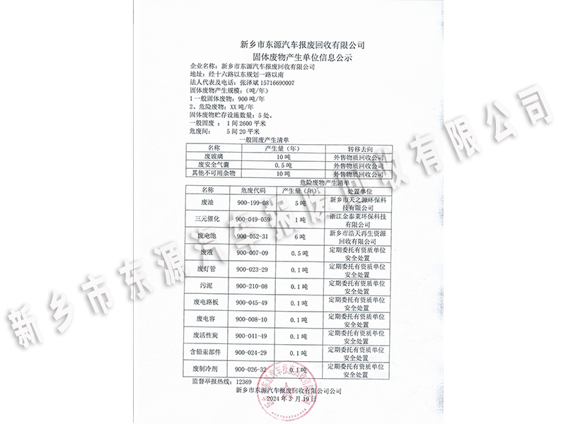 固體廢物產(chǎn)生單位信息公示